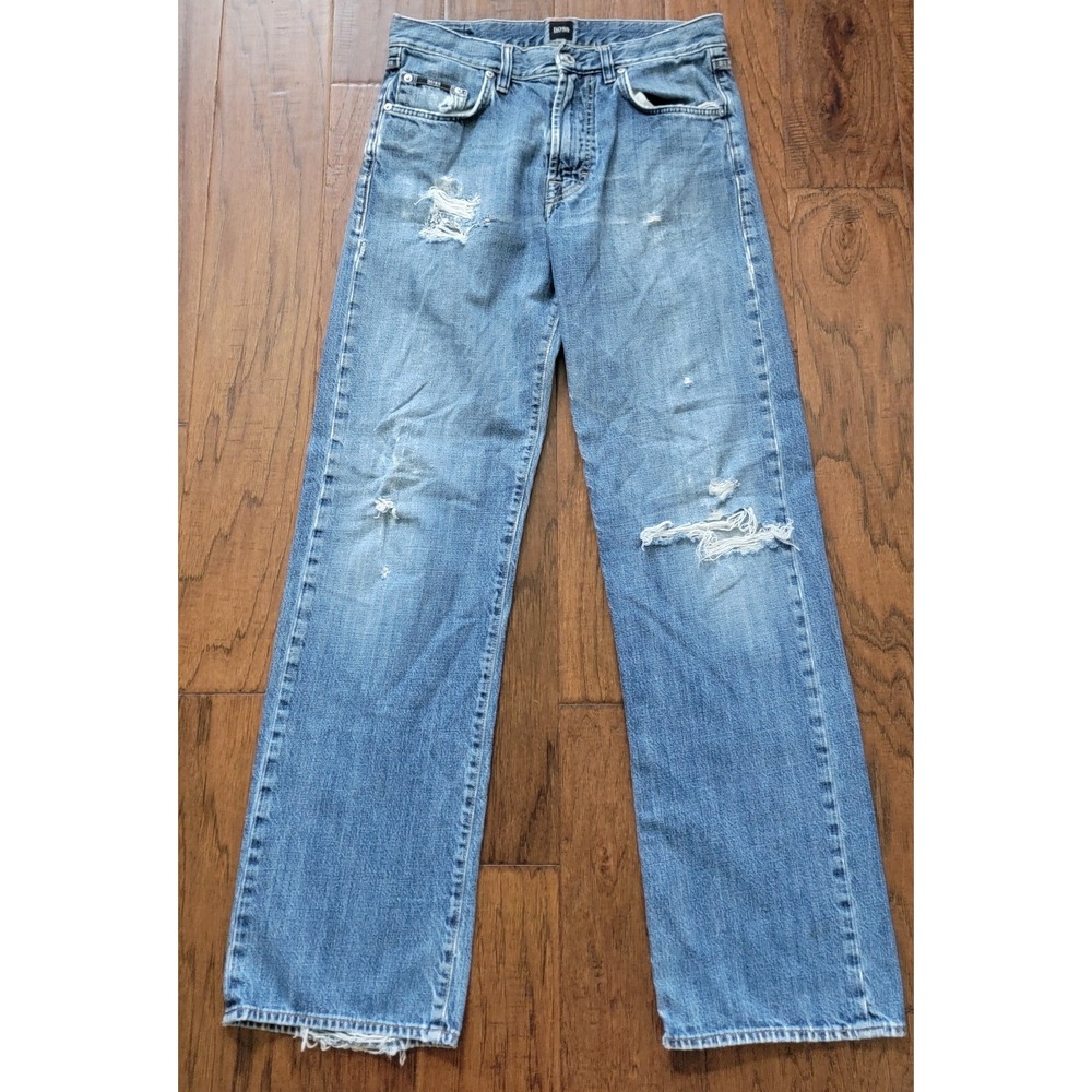 Hugo Boss Men's‎ Blue Distressed Handcrafted Straight Jeans Size 30x31